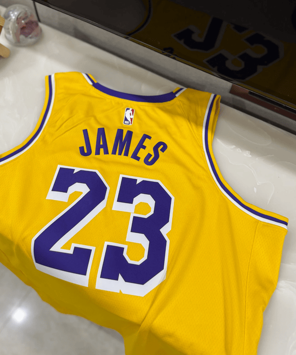 A yellow Lakers number 23 James jersey